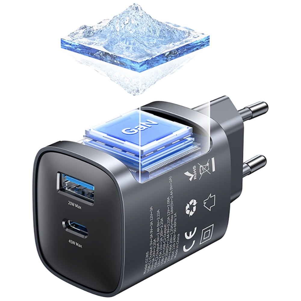 45W GaN polnilnik T66 USB-A + USB-C hitro polnjenje 5