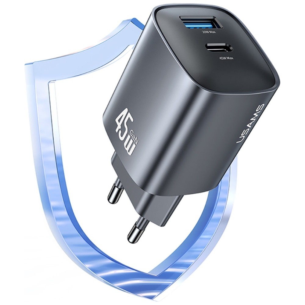 45W GaN polnilnik T66 srebrn (USB-A + USB-C) 3