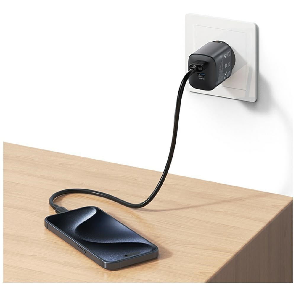 45W GaN polnilnik T66 srebrn (USB-A + USB-C) 4