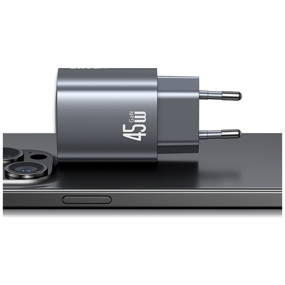45W GaN polnilnik T66 srebrn (USB-A + USB-C) 5