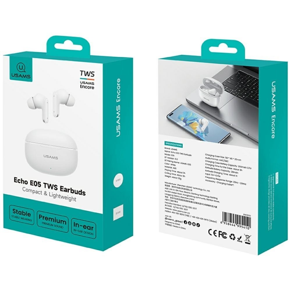 Bluetooth slušalke E05 TWS 6.0 bele 2