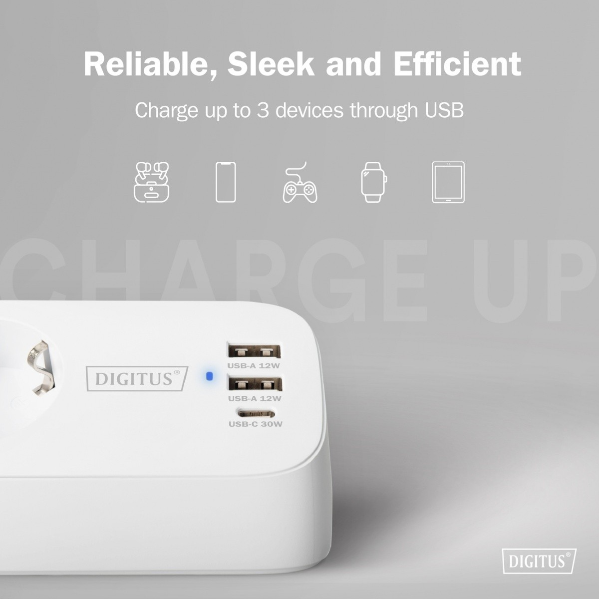 Namizna razdelilna letev z 3 Schuko vtičnicami, 2x USB-A (12W), 1x USB-C (30W), bela 7