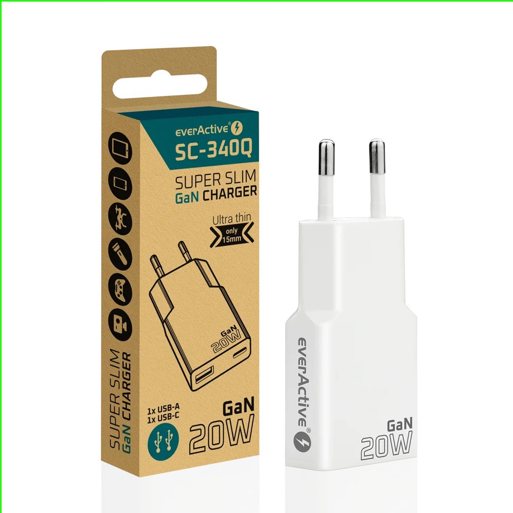 everActive SC-340Q Super Slim QC 3.0 USB/USB-C Polnilnik 20W, bela 2