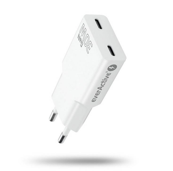 Omrežni polnilnik 30W QC 4+, 2xUSB-C, bel