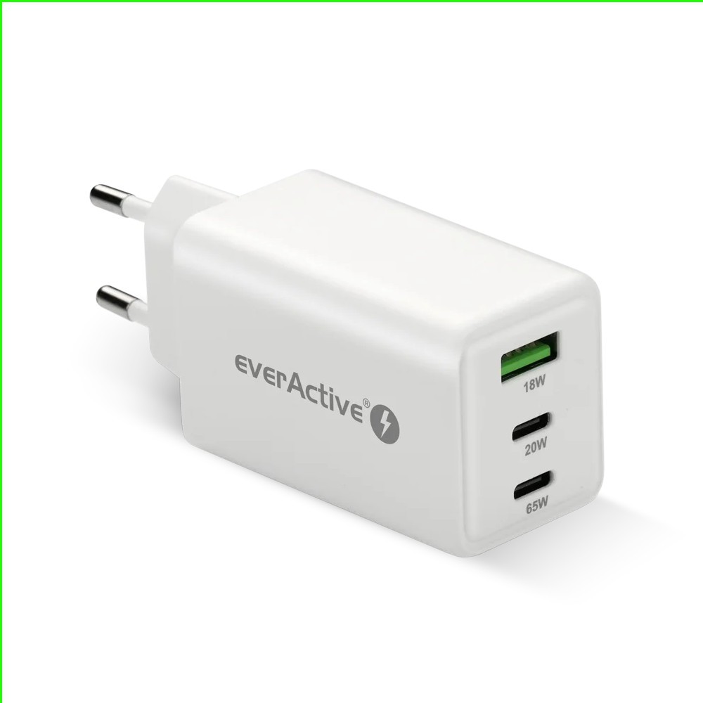 Omrežni polnilnik 65W GAN QC 4+, 1xUSB, 2xUSB-C, bel 2
