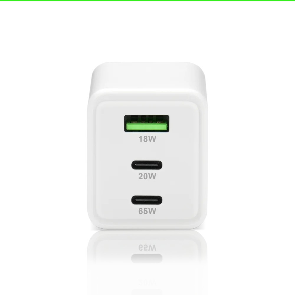 Omrežni polnilnik 65W GAN QC 4+, 1xUSB, 2xUSB-C, bel 3
