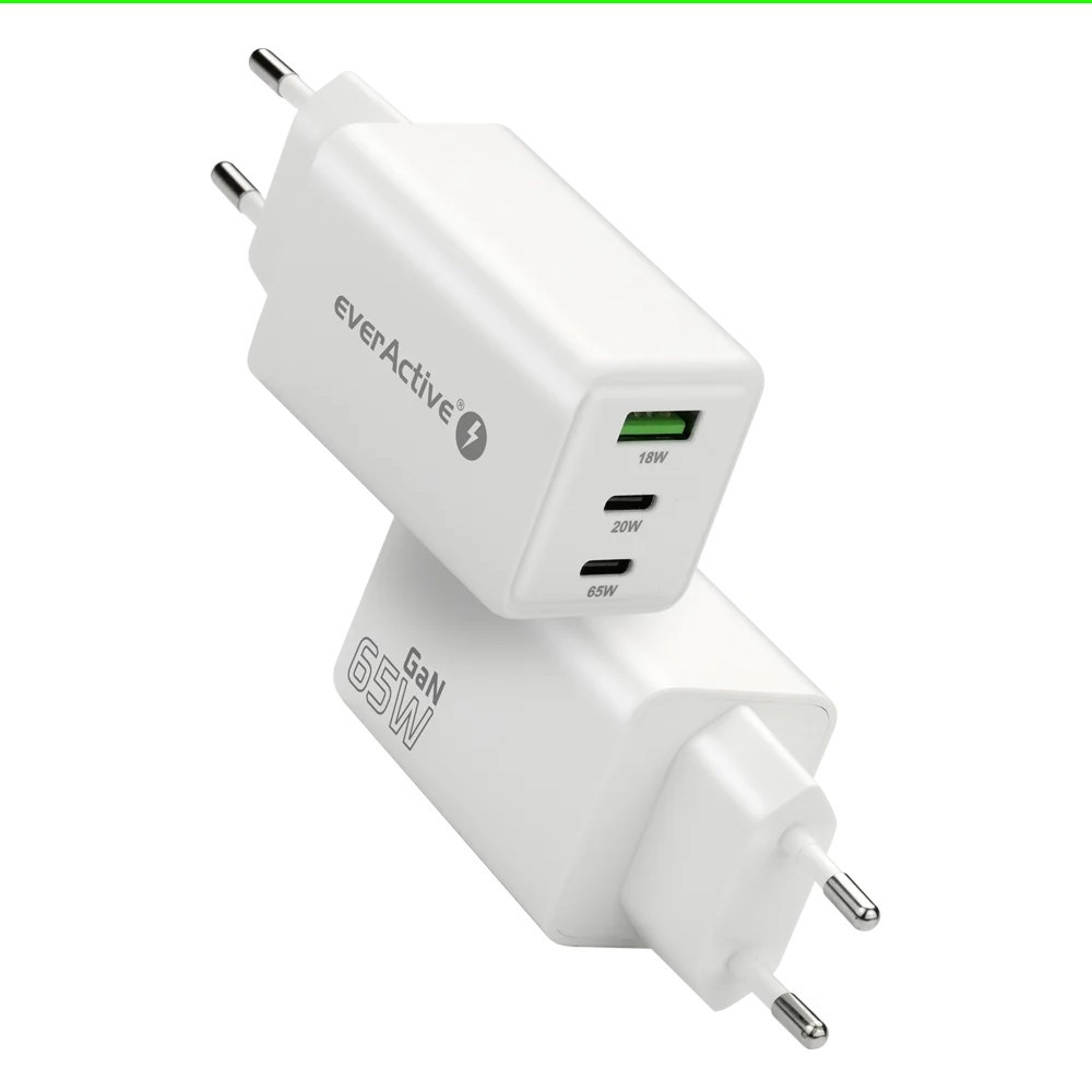 Omrežni polnilnik 65W GAN QC 4+, 1xUSB, 2xUSB-C, bel 4