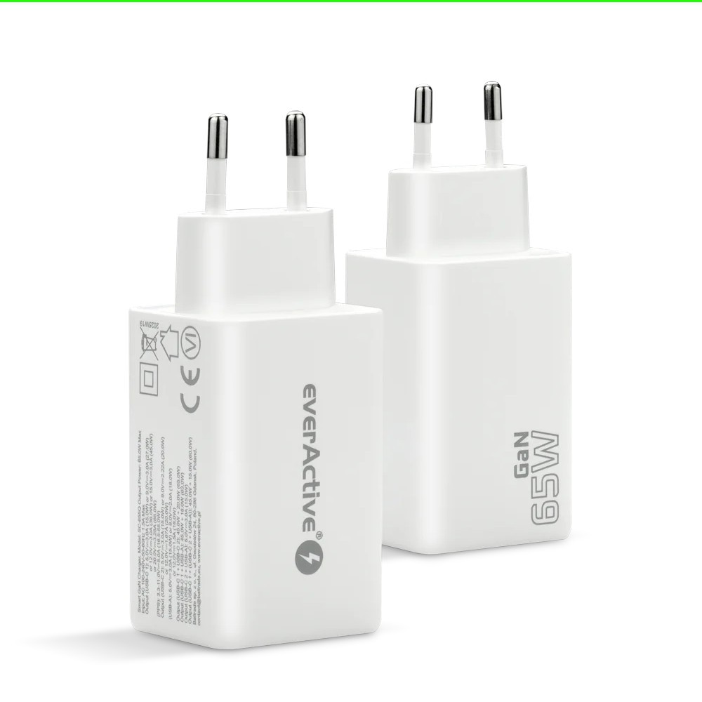 Omrežni polnilnik 65W GAN QC 4+, 1xUSB, 2xUSB-C, bel 5
