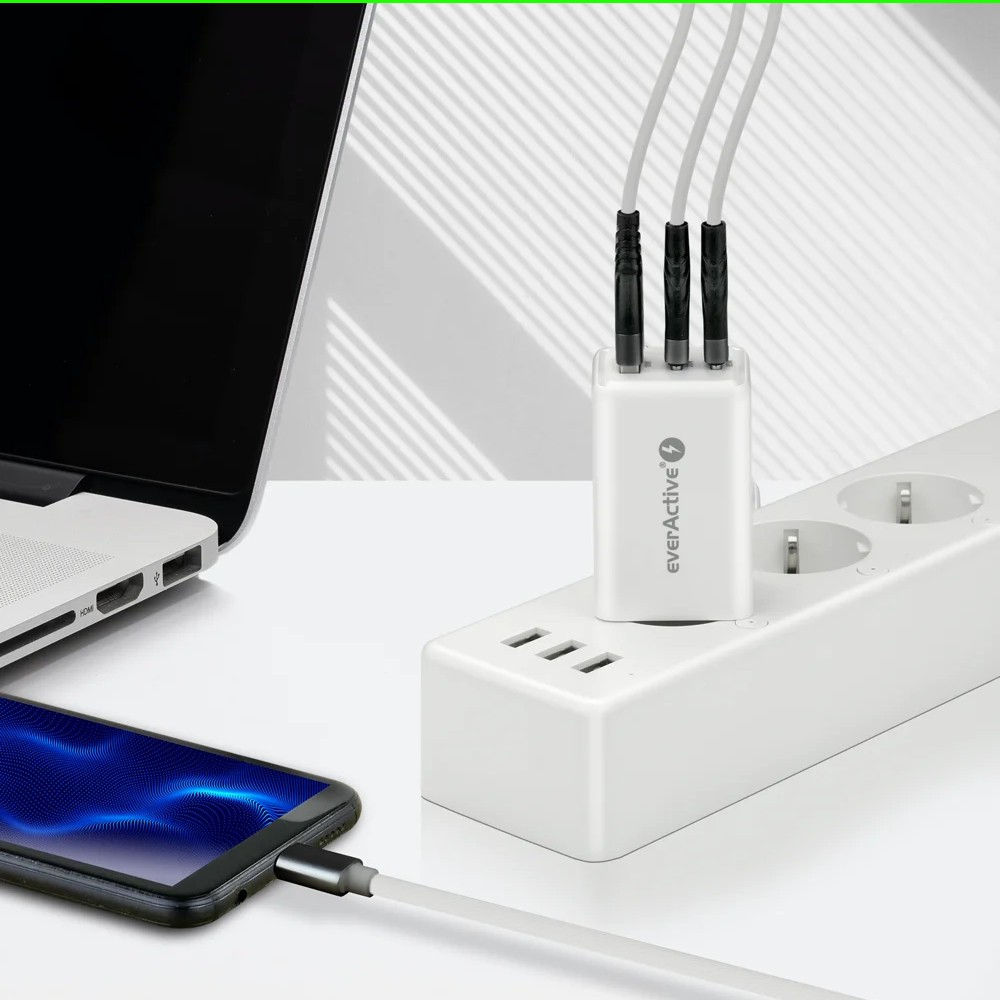 Omrežni polnilnik 65W GAN QC 4+, 1xUSB, 2xUSB-C, bel 6