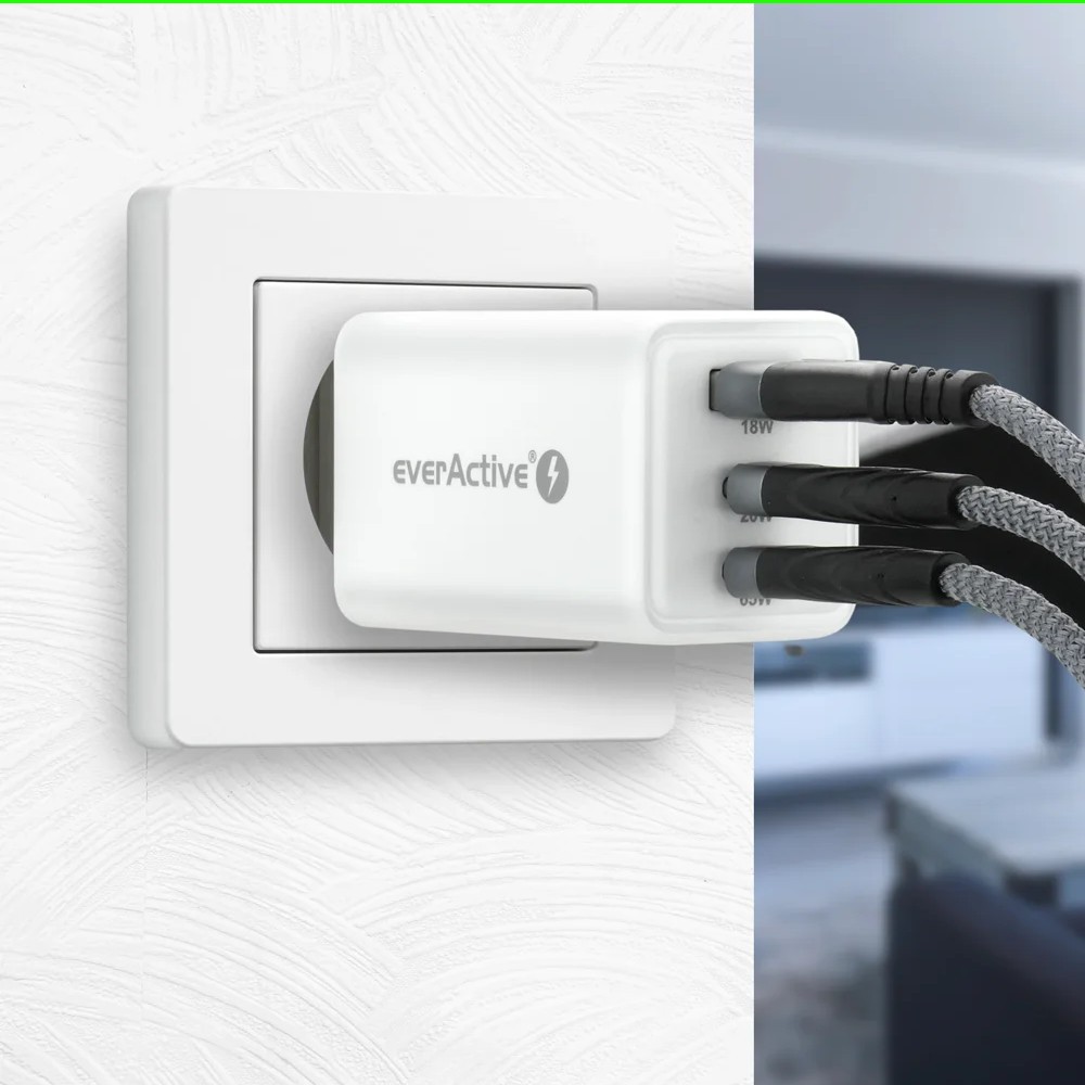 Omrežni polnilnik 65W GAN QC 4+, 1xUSB, 2xUSB-C, bel 7