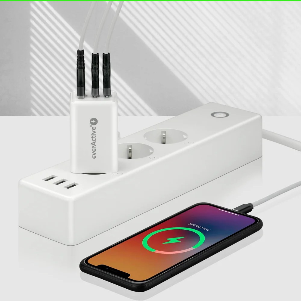 Omrežni polnilnik 65W GAN QC 4+, 1xUSB, 2xUSB-C, bel 8