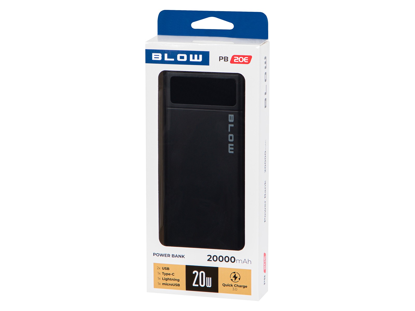Powerbank PB20E QC+PD 20W, 20000mAh, z LED zaslonom, Lightning, črn 5