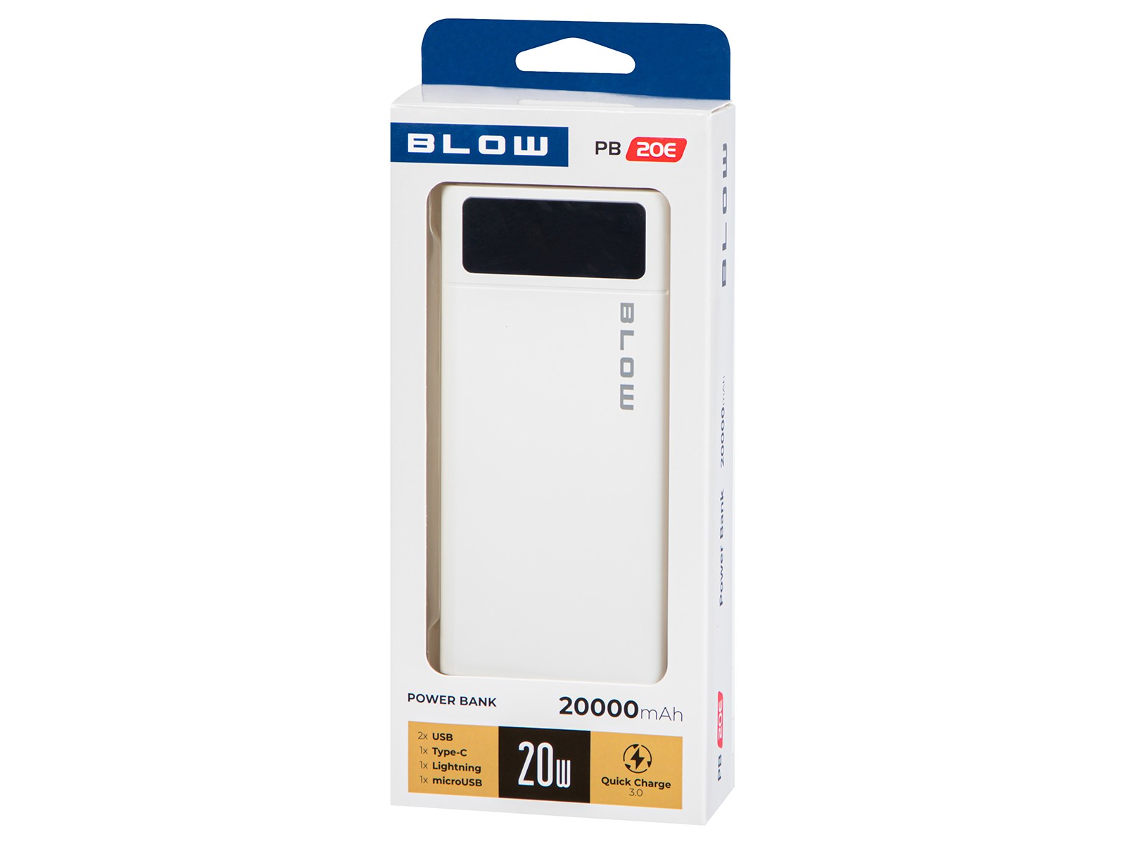 Powerbank PB20E QC+PD 20W, 20000mAh, z LED zaslonom, Lightning, bela 5