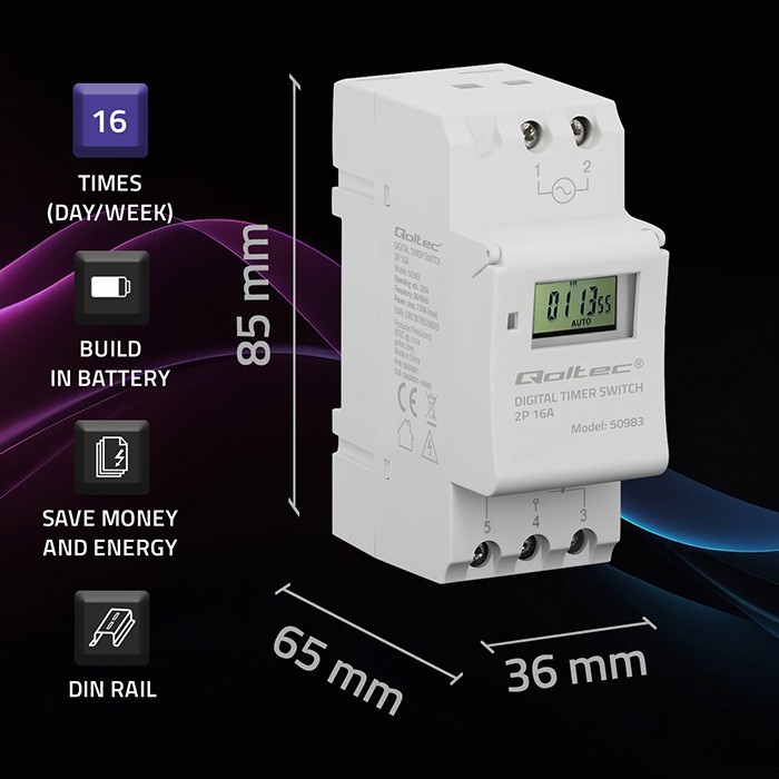 Elektronski časovni programator Timer na DIN šino, 7-dnevni 2
