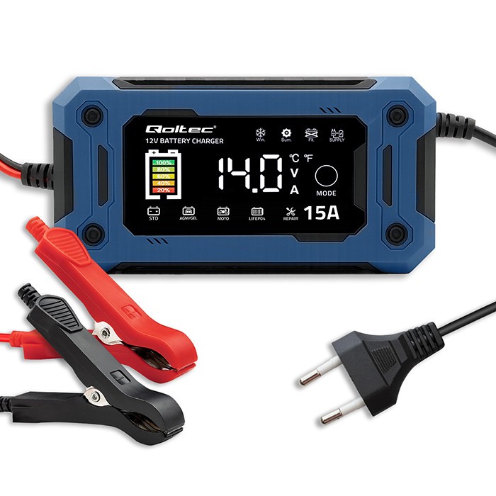 Avtomatski polnilnik 12V 15A z LCD, funkcijo popravila in podpore napajanja 2