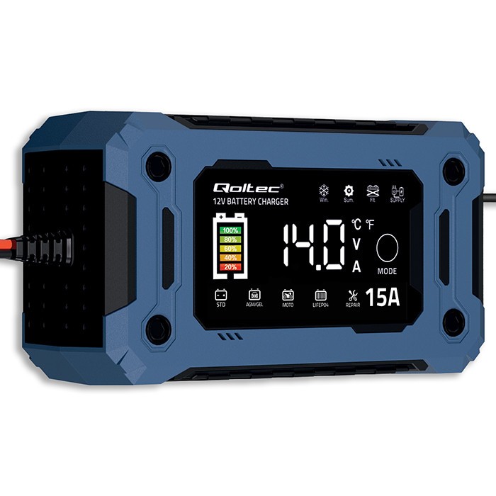Avtomatski polnilnik 12V 15A z LCD, funkcijo popravila in podpore napajanja 3