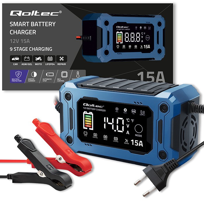 Avtomatski polnilnik 12V 15A z LCD, funkcijo popravila in podpore napajanja 4