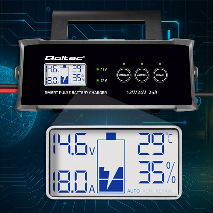 Avtomatski polnilnik 12V/24V 25A z LCD in funkcijo popravila 4