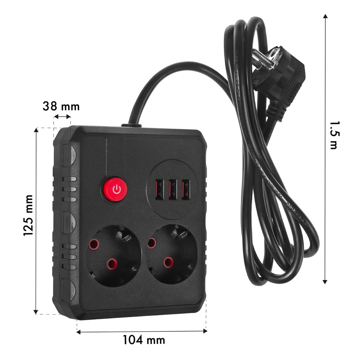 Napajalni trak MCE387 B, 2 vtičnici + 3x USB, 1.5m, črn 6