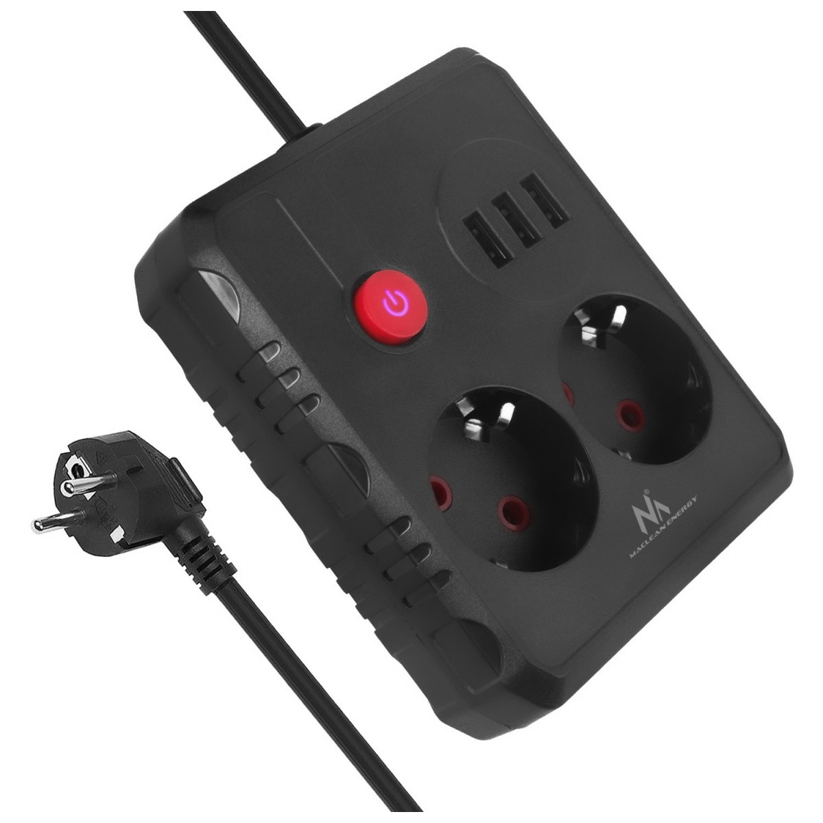 Napajalni trak MCE387 B, 2 vtičnici + 3x USB, 1.5m, črn