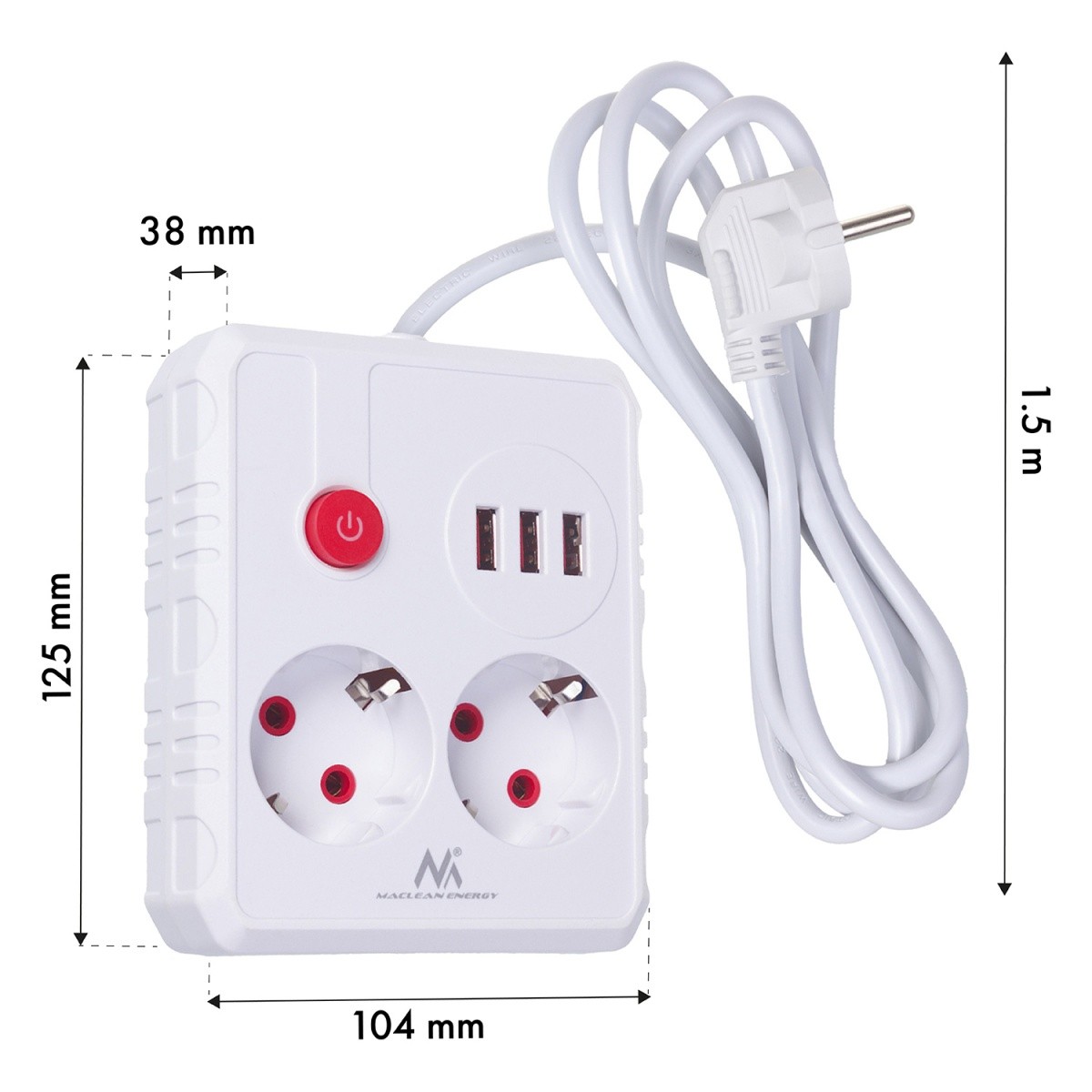 Napajalni trak MCE387 W, 2 vtičnici + 3x USB, 1.5m, bela 6