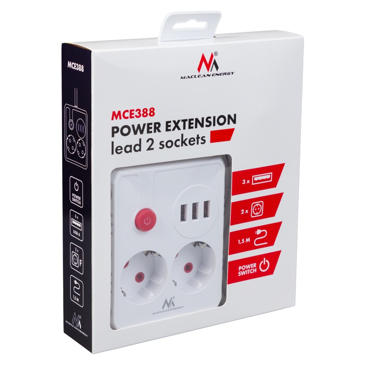 Napajalni trak MCE387 W, 2 vtičnici + 3x USB, 1.5m, bela 7