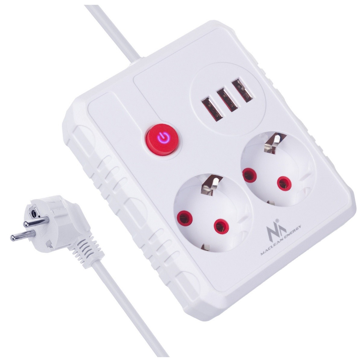 Napajalni trak MCE387 W, 2 vtičnici + 3x USB, 1.5m, bela