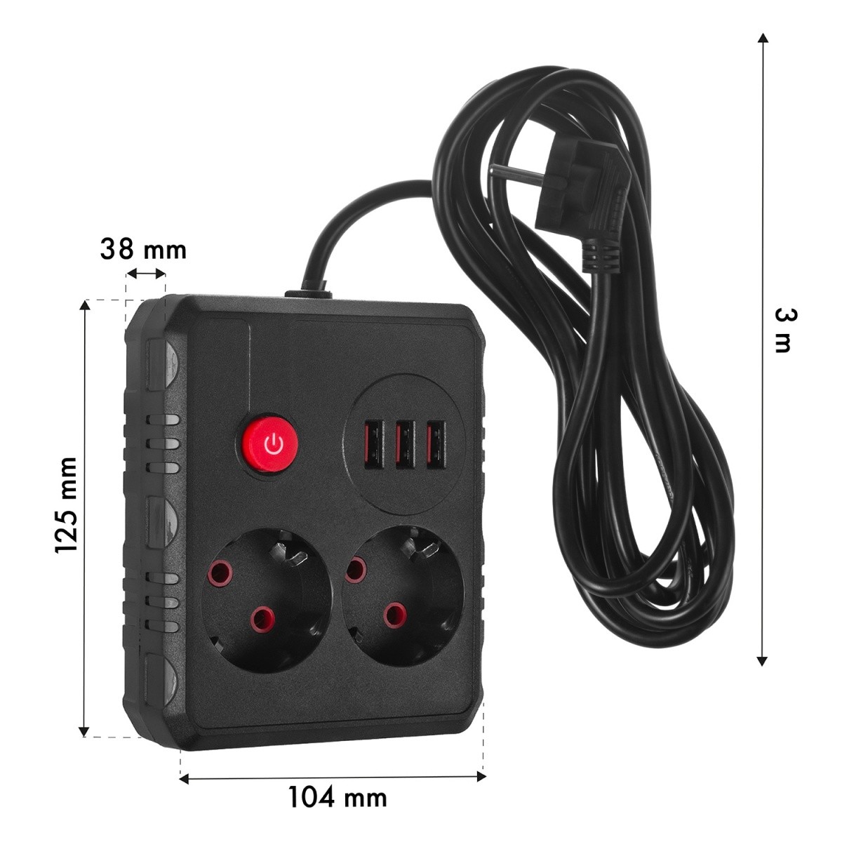 Napajalni trak MCE388 B, 2 vtičnici + 3x USB, 3m, črn 6
