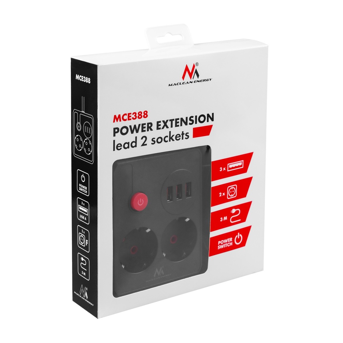 Napajalni trak MCE388 B, 2 vtičnici + 3x USB, 3m, črn 7