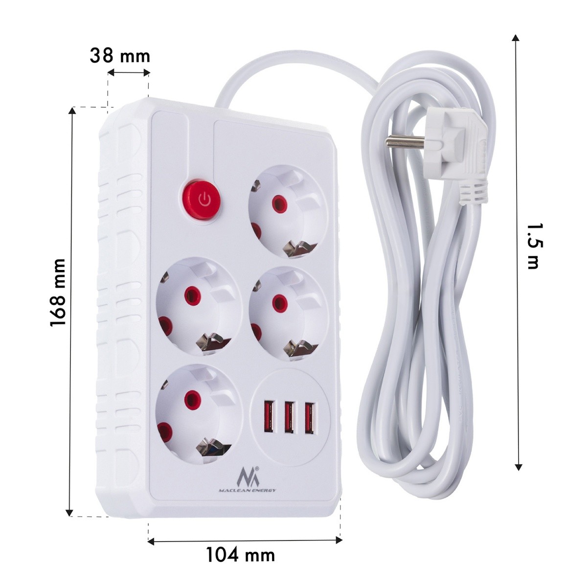 Napajalni trak MCE392 W, 4 vtičnice + 3x USB, 1.5m, bela 6