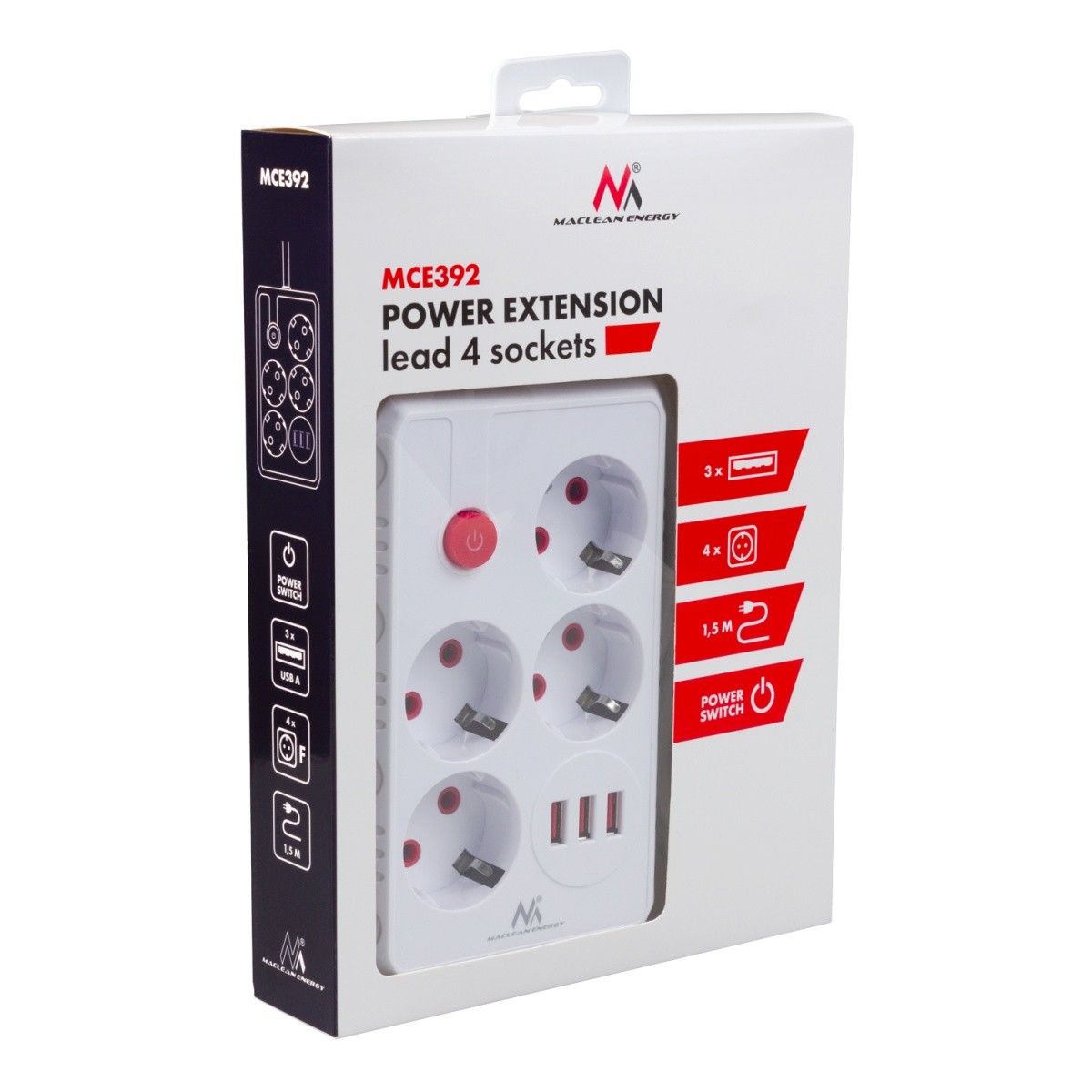 Napajalni trak MCE392 W, 4 vtičnice + 3x USB, 1.5m, bela 7