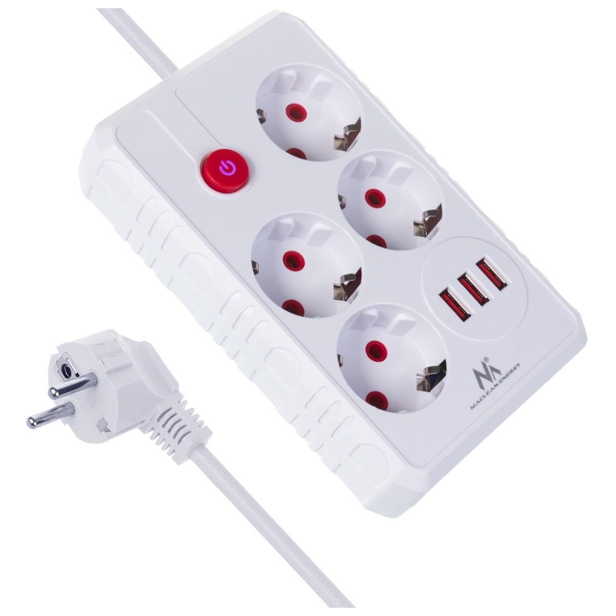 Napajalni trak MCE392 W, 4 vtičnice + 3x USB, 1.5m, bela