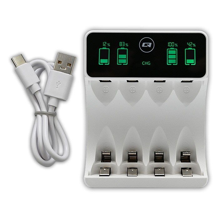 Polnilnik za baterije AAA/AA LCD, USB-C, bel 2