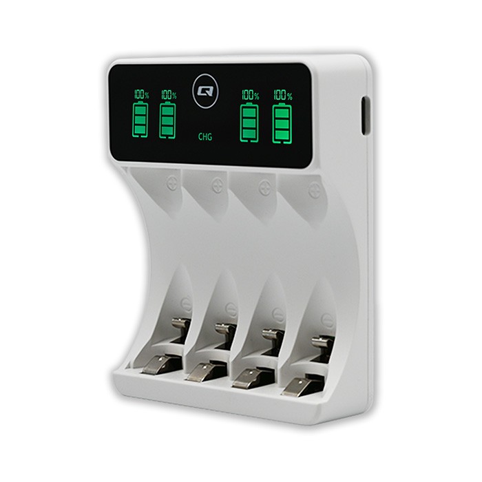 Polnilnik za baterije AAA/AA LCD, USB-C, bel 3