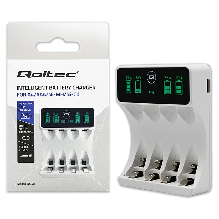 Polnilnik za baterije AAA/AA LCD, USB-C, bel 5