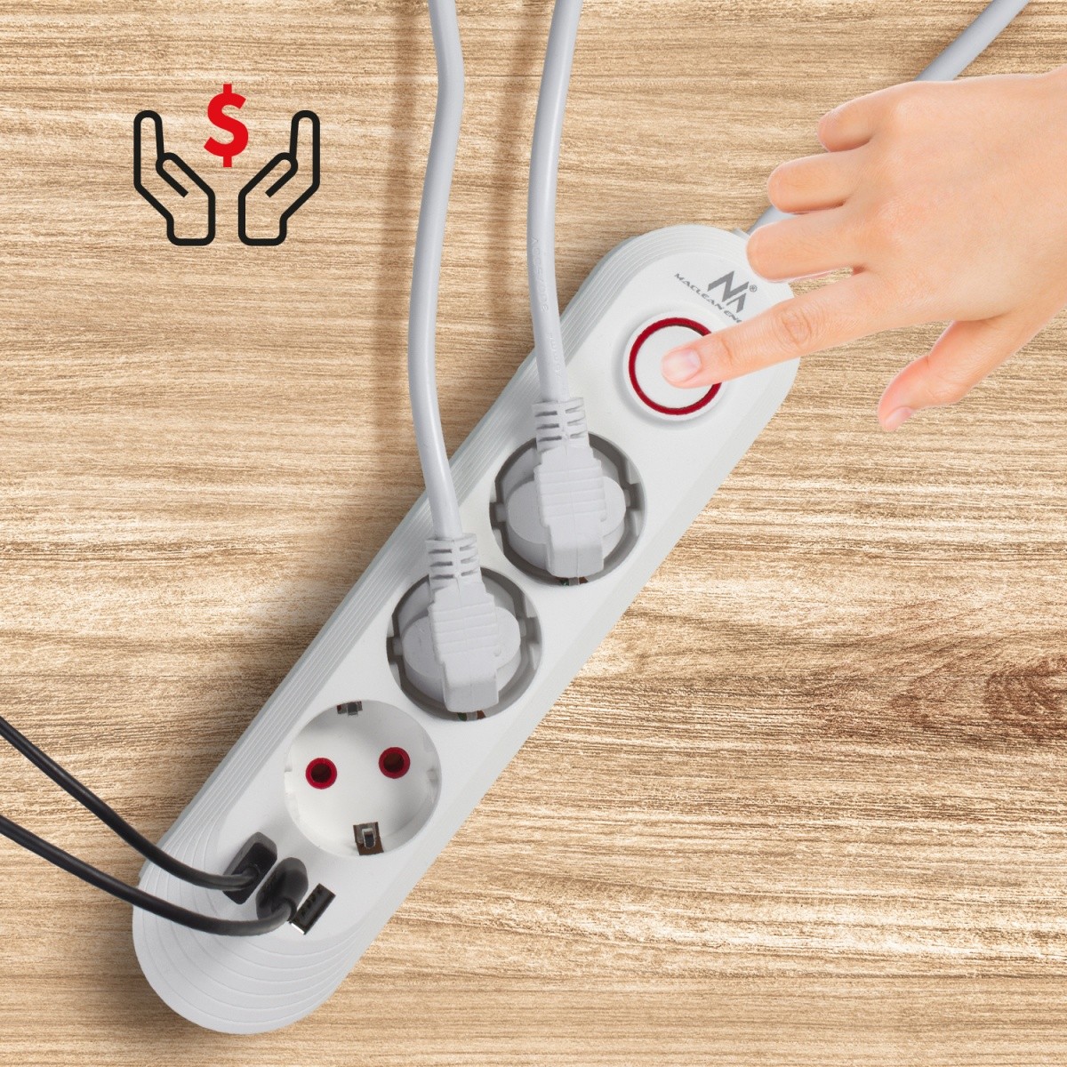 Napajalni kabel MCE194W: 3 vtičnice, 3x USB, 2.1A, bela 2