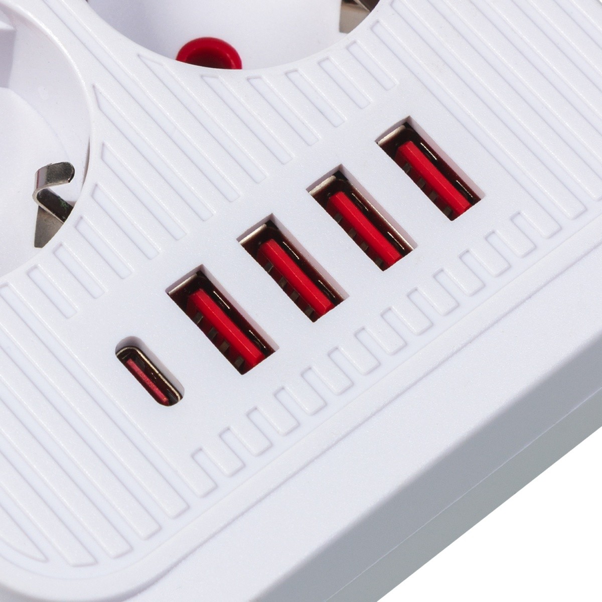 Napajalni kabel MCE389W: 6 vtičnic, 4x USB-A, 1x USB-C, 2.1A, bela 8