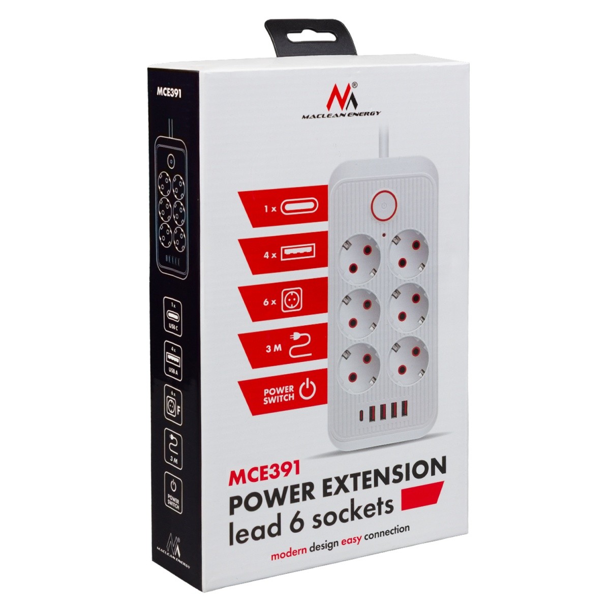 Maclean MCE391B razdelilna letev: 6x šuko, 4x USB-A, 1x USB-C, črna 7