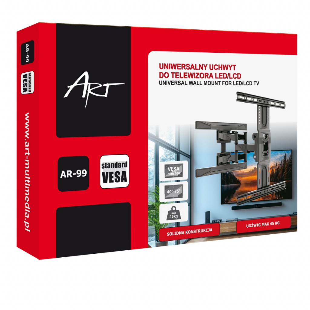 Stenski nosilec za TV 40-75" AR-99, prilagodljiv, 45 kg 6