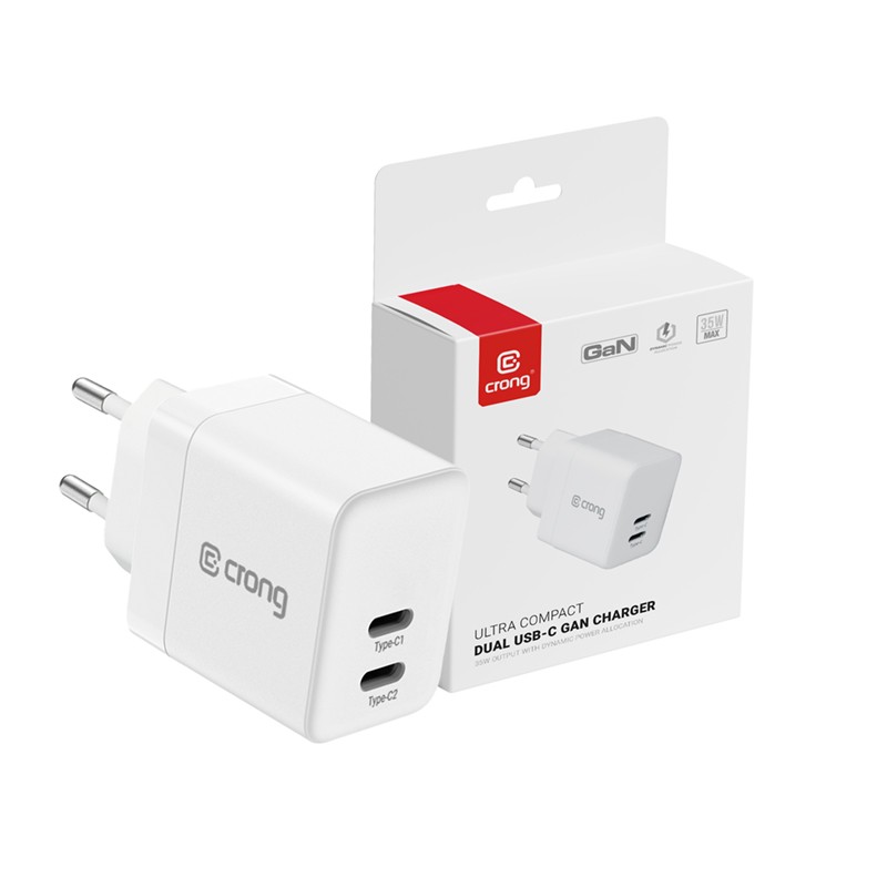 CRONG Ultra Compact GaN polnilnik 35W, 2x USB-C, PD 3.0, PPS (bel) 5